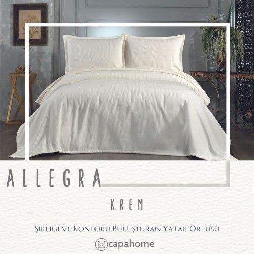 Allegra Flat Lüks Şönil Yatak Örtüsü-krem